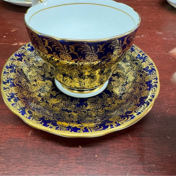Vintage 1940s Aynsley Tea Cup & Saucer Set Cobalt Blue Gold Lace Fine Bone China - Picture 8 of 16